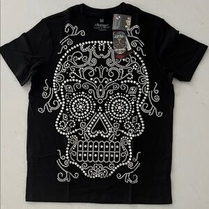 Men's Black Studded Skull Graphic T-Shirt